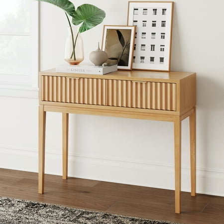 Nathan James Jasper Bohemian Hallway Table, Entryway Table with Storage Drawers, Fluted Sofa or Couch Accent Table, Natural Brown