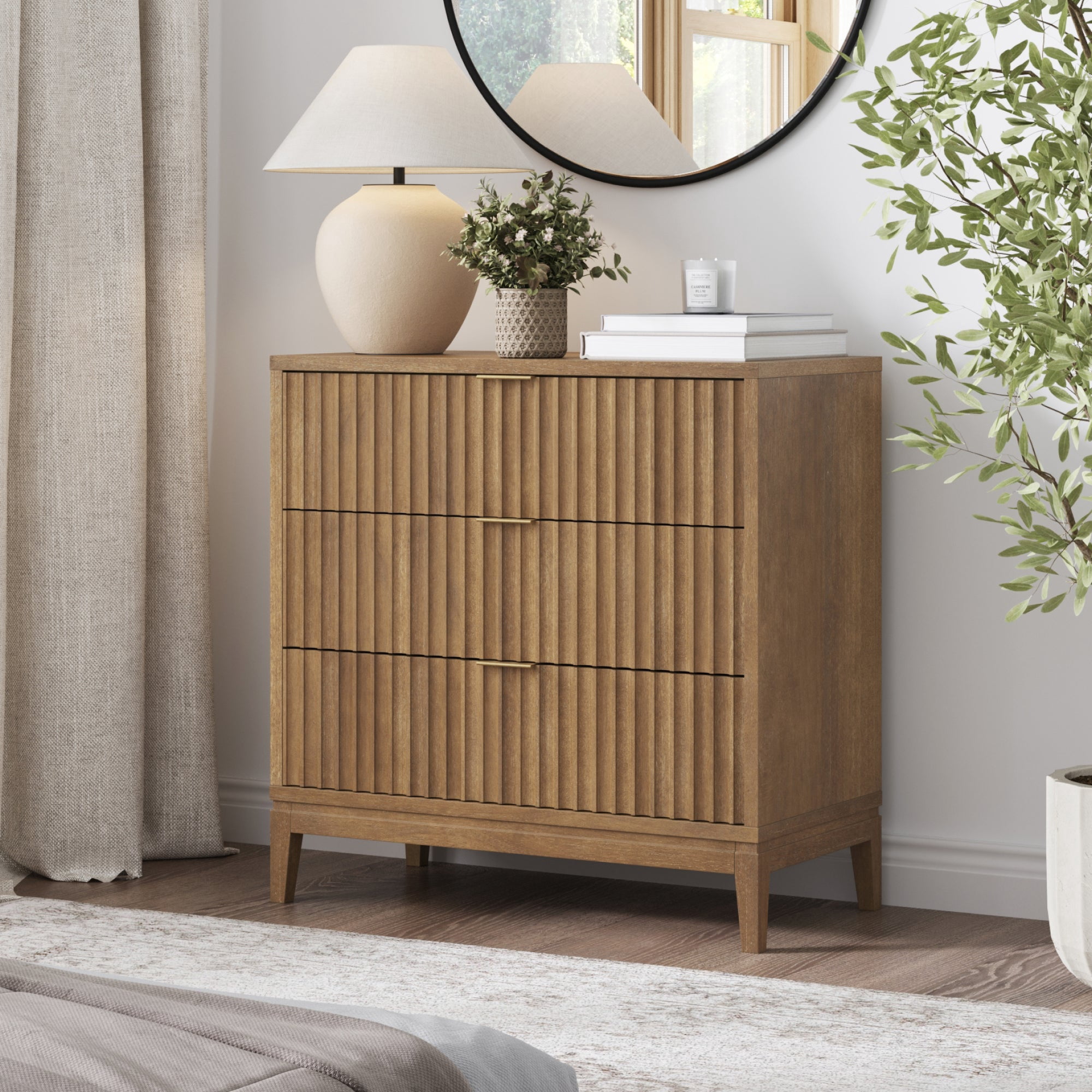 Nathan James Jasper Mid Century Modern 3-Drawer Dresser with Solid