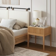 Nathan James Jasper Mid-Century Modern Nighstand, Side Table with Storage and Fluted Drawer Doors with Brass Handles