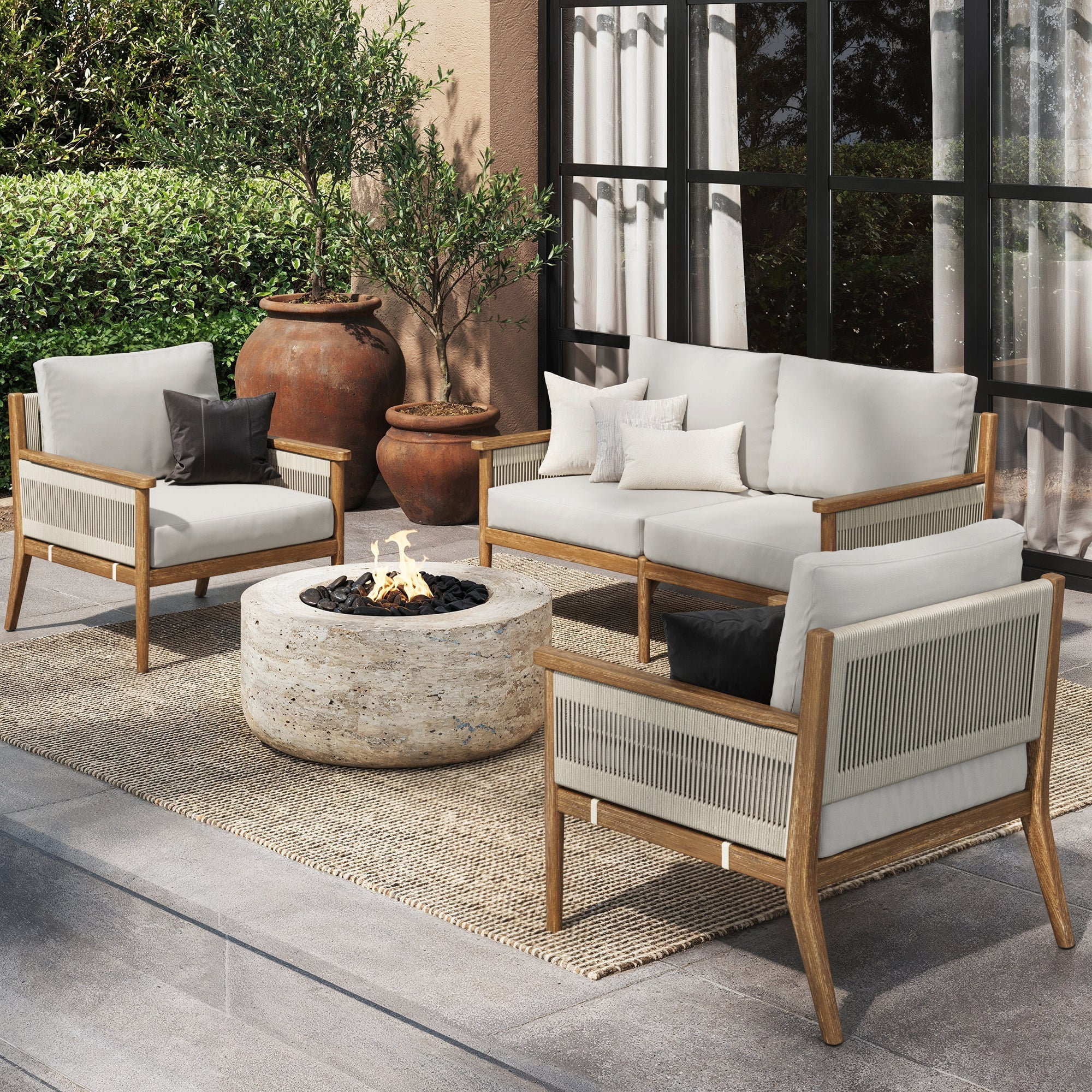 Nathan James Kayden Bohemian 3 Piece Patio Conversation Set Outdoor Loveseat Set with Removable Cushion Covers Solid Acacia Wood Patio Loveseat and Chairs Gray Light Brown Walmart