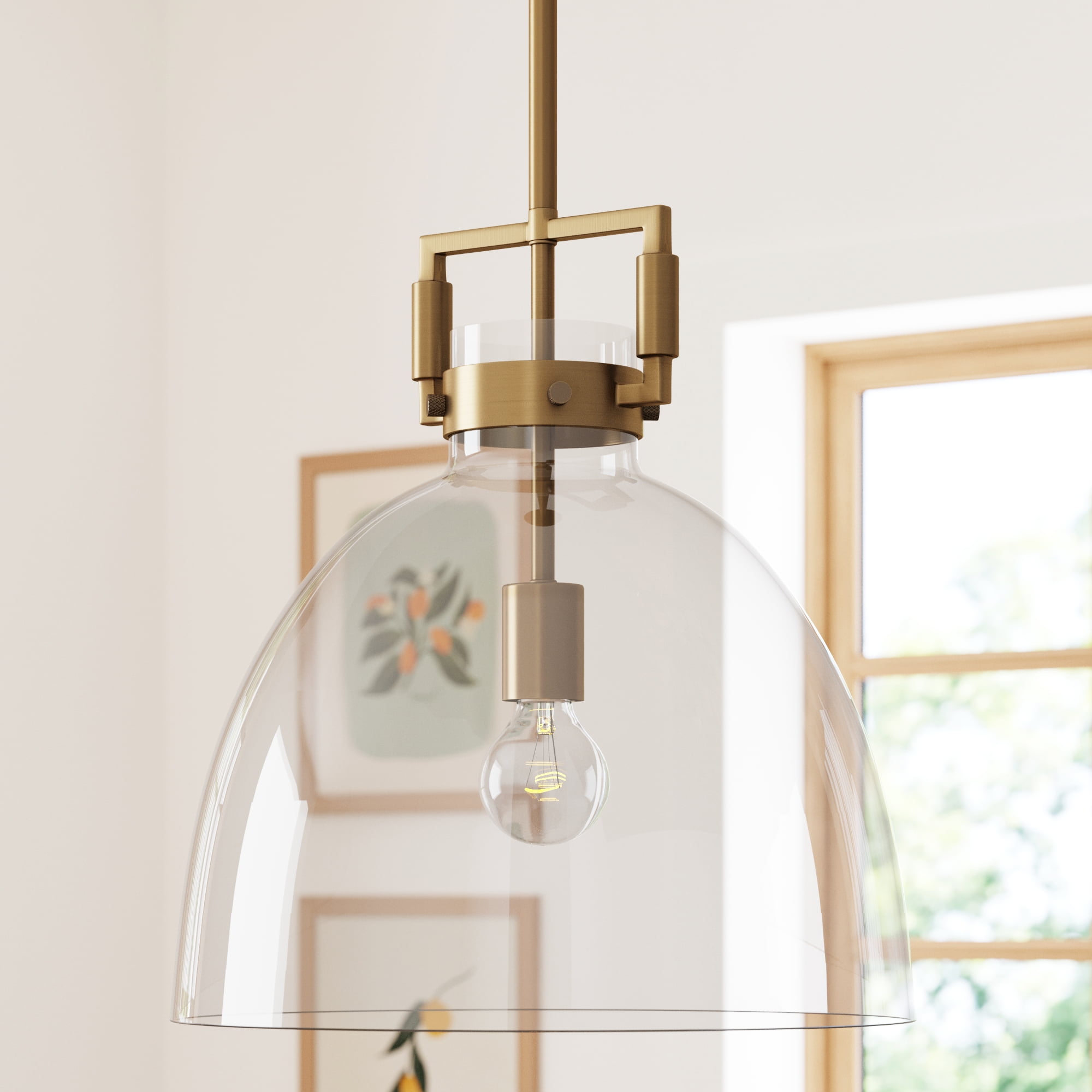 Gold Brass Pendant Light with Clear Glass Shade