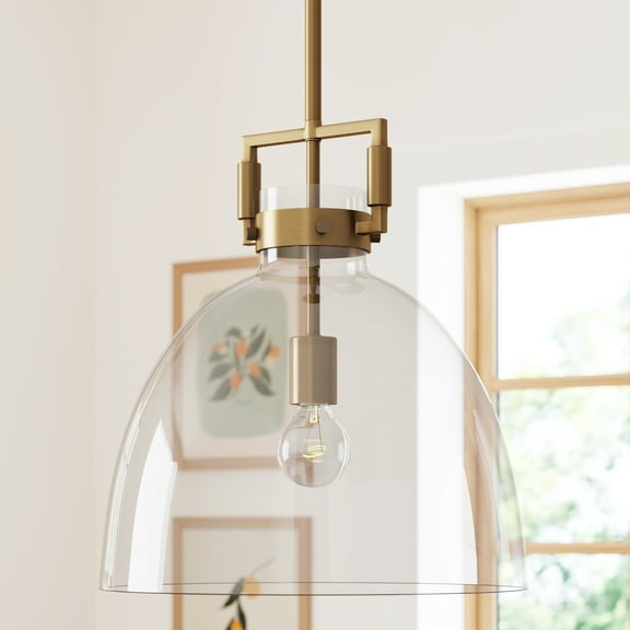 Nathan James Leigh 1-Light Brass Gold Pendant Lighting for Kitchen Island with Oversized Glass Shade and Adjustable Cord, Vintaged Brass Finish