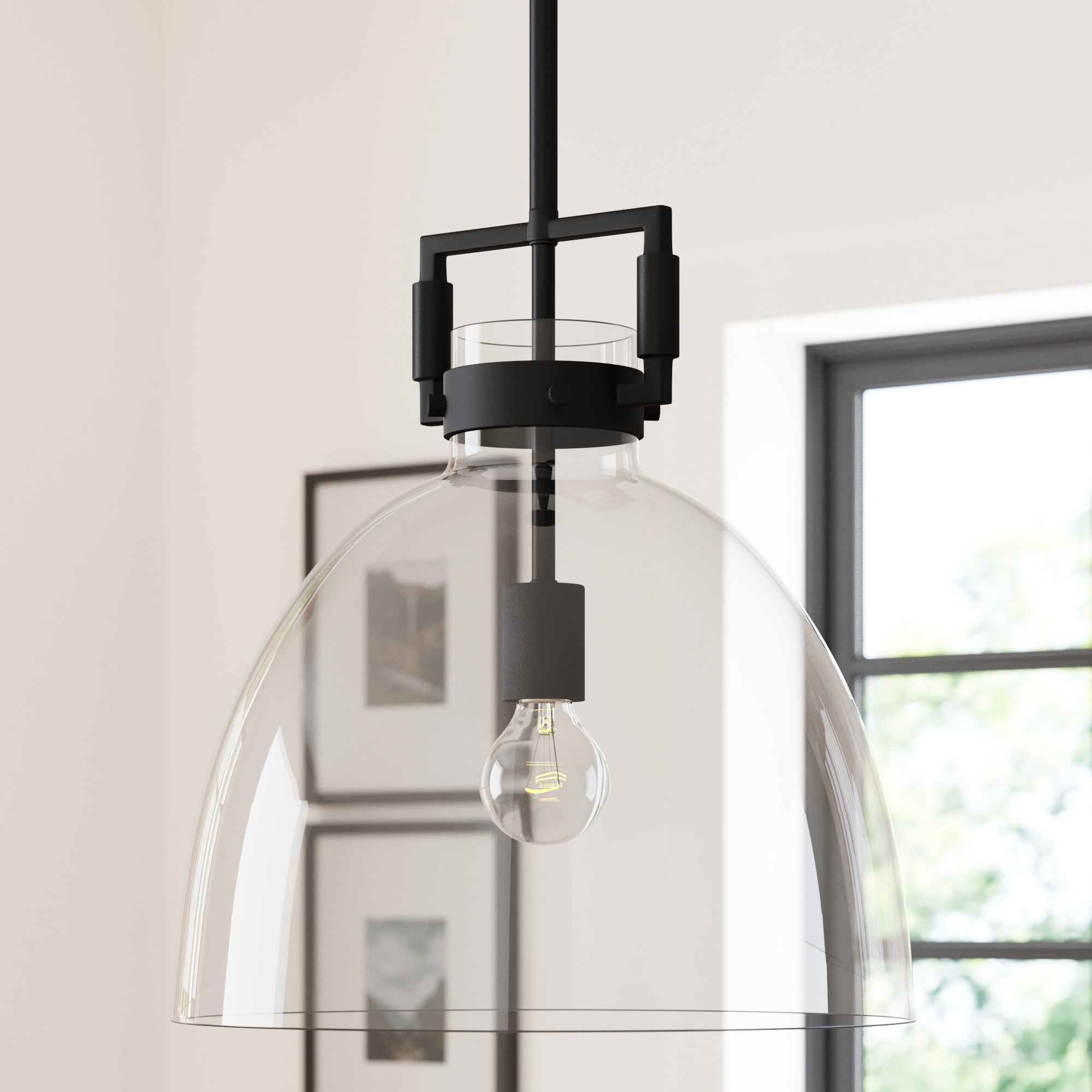 Nathan James Leigh 1-Light Pendant Lighting For Kitchen Island with Oversized Glass Shade and Adjustable Cord