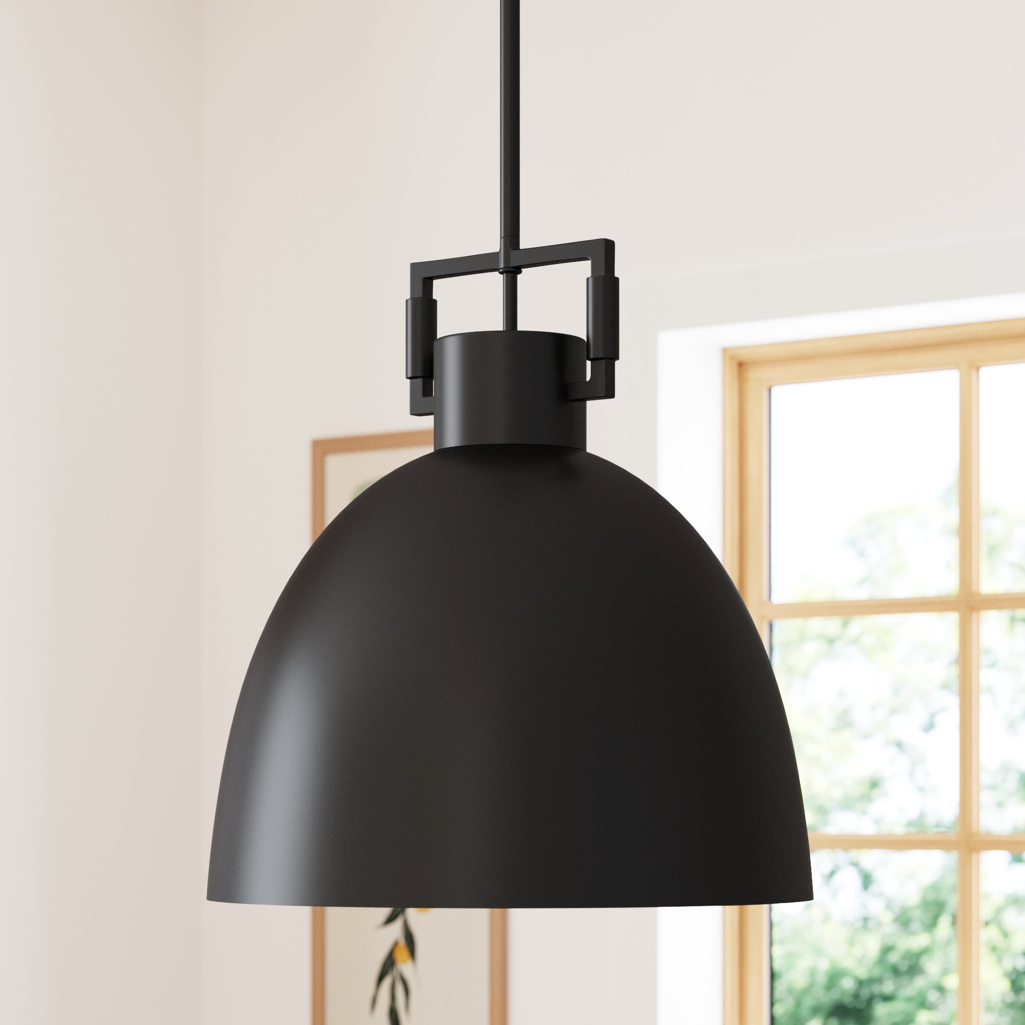 Matte Black Glass Bowl Pendant Light with LED