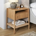 thumbnail image 1 of Nathan James Meads Wood Nightstand with Drawer, Vintage Nightstand with Seagrass Storage and Brass Handles, Light Brown, 1 of 6