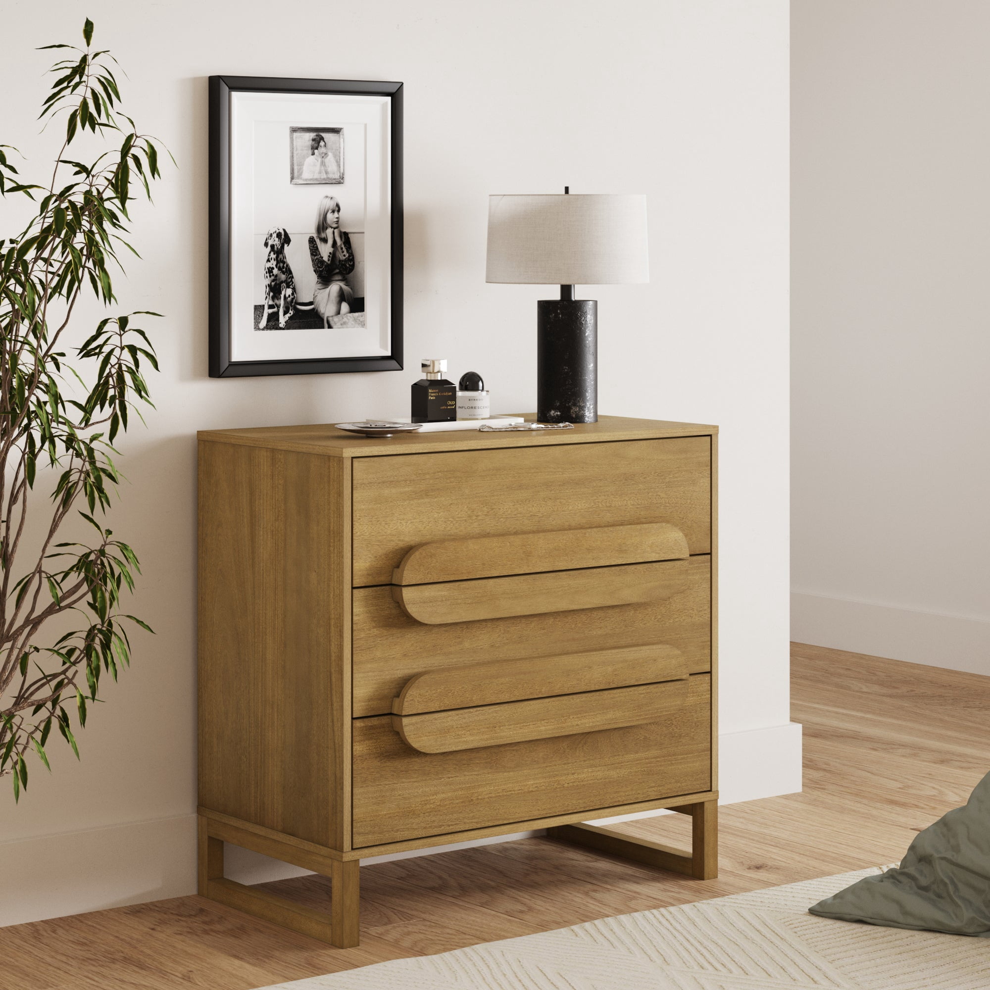 Nathan James Novi Organic Modern 3 Drawer Wood Dresser, Rustic Wooden Dresser for Bedroom with Integrated Handles, Light Brown