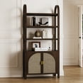 thumbnail image 1 of Nathan James Paxton Boho Bookshelf Cabinet with Solid Wood Frame Rattan Bookshelf with Cabinet Base, Arched Bookcase Cabinet for Living Room or Home Office, Dark Acacia, 1 of 11