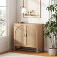 thumbnail image 1 of Nathan James Paxton Mid-Century Modern Wood Storage Cabinet with Doors, Arched Storage Cabinet for Living Room or Kitchen with Rattan Door Details, Raw Oak, 1 of 6