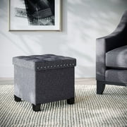 Nathan James Payton Foldable Cube Storage Ottoman Footrest and Seat with Gray Fabric