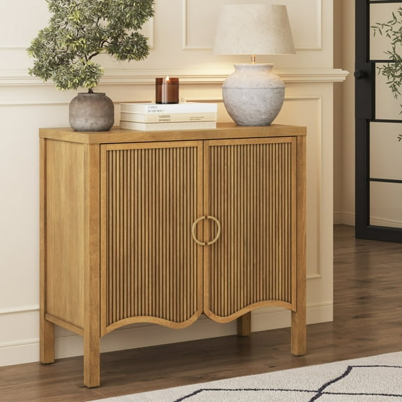 Nathan James Scott Transitional Fluted Accent Cabinet or Storage Cabinet for Living Room or Entryway with Solid Wood Panel, Light Brown