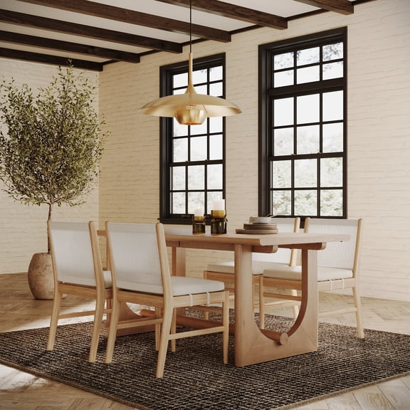 Nathan James Solace Mid Century Modern Dining Table for 6, Rectangular Dining Table with Solid Wood U-Shaped Legs, Light Brown