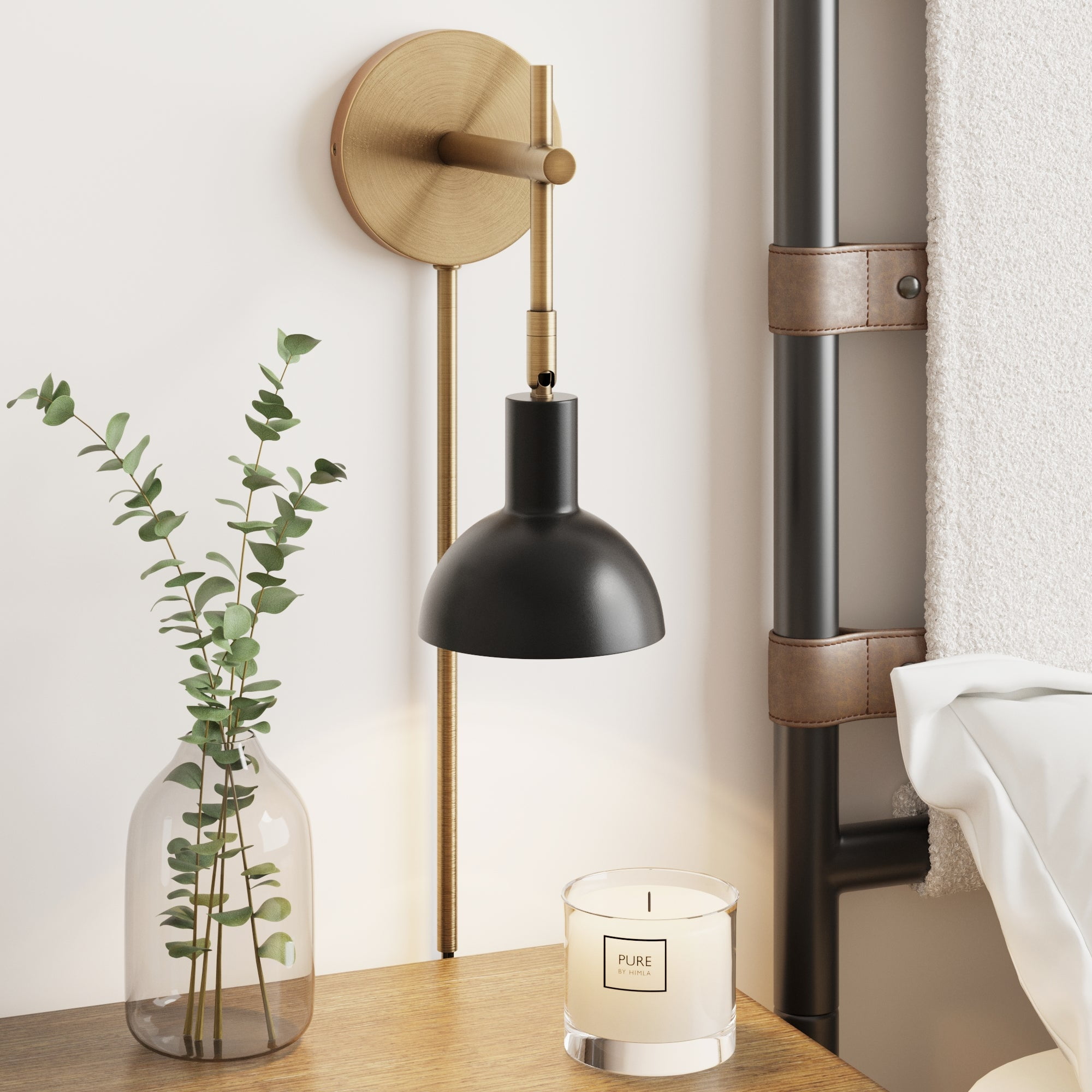 Nathan James Tamlin Wall Light Fixture, Wall Mounted 1-Light Lamp, Plugin Sconce with On/Off Switch for Living Room, Reading Nook or Bedroom, Vintage Brass/Matte Black