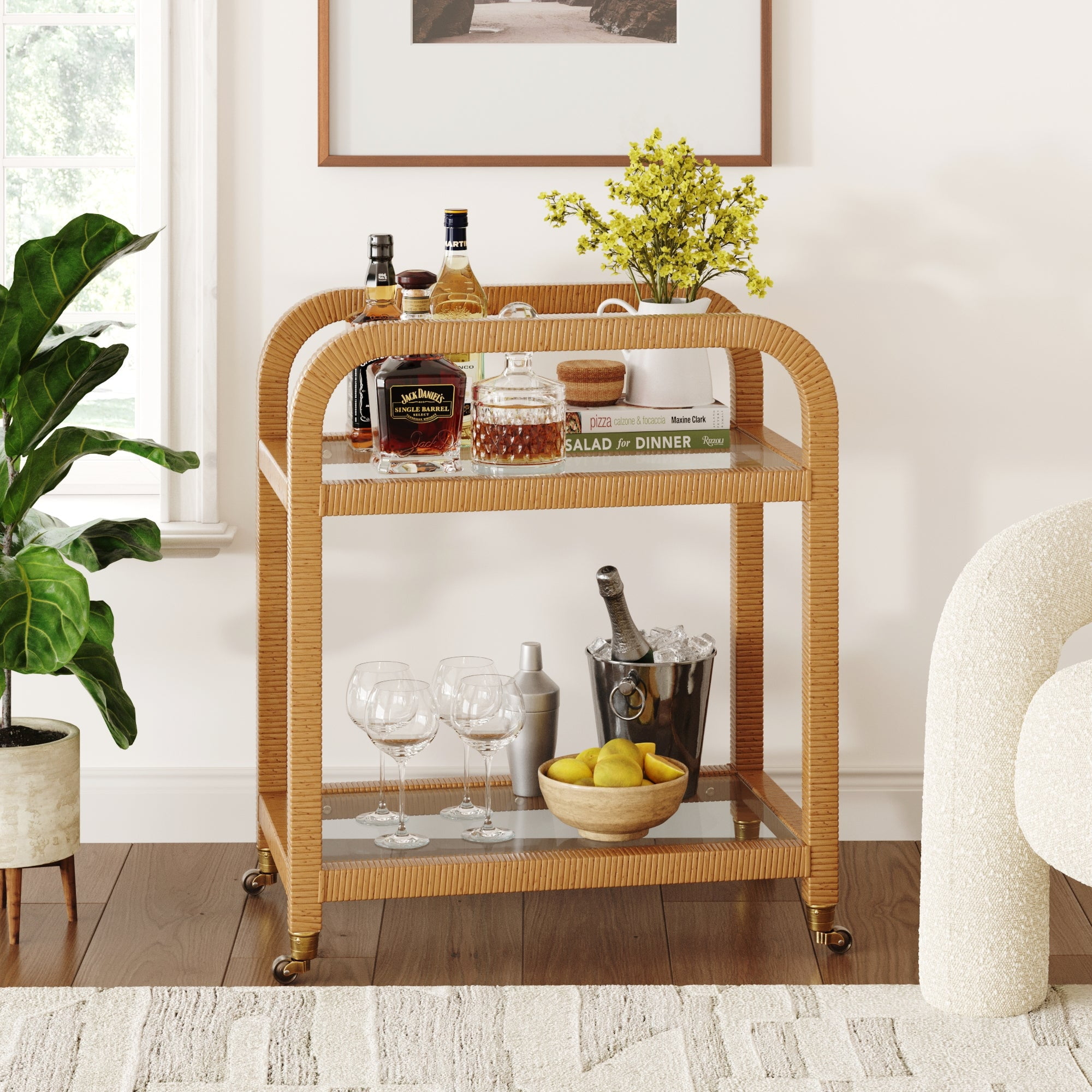 Daza Round deals Rattan Bar Cart in Natural