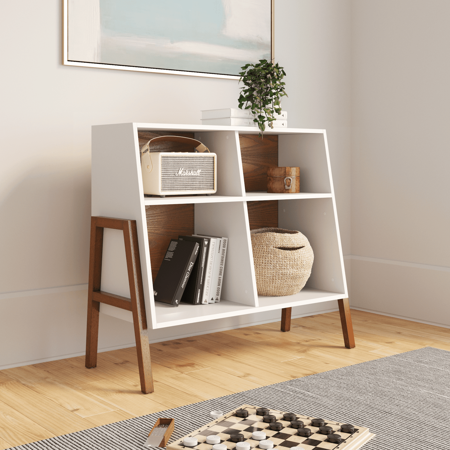 Nathan James Telos Glossy White and Brown Angled Design 4-Cube Storage  Organizer, Open Shelf Bookcase
