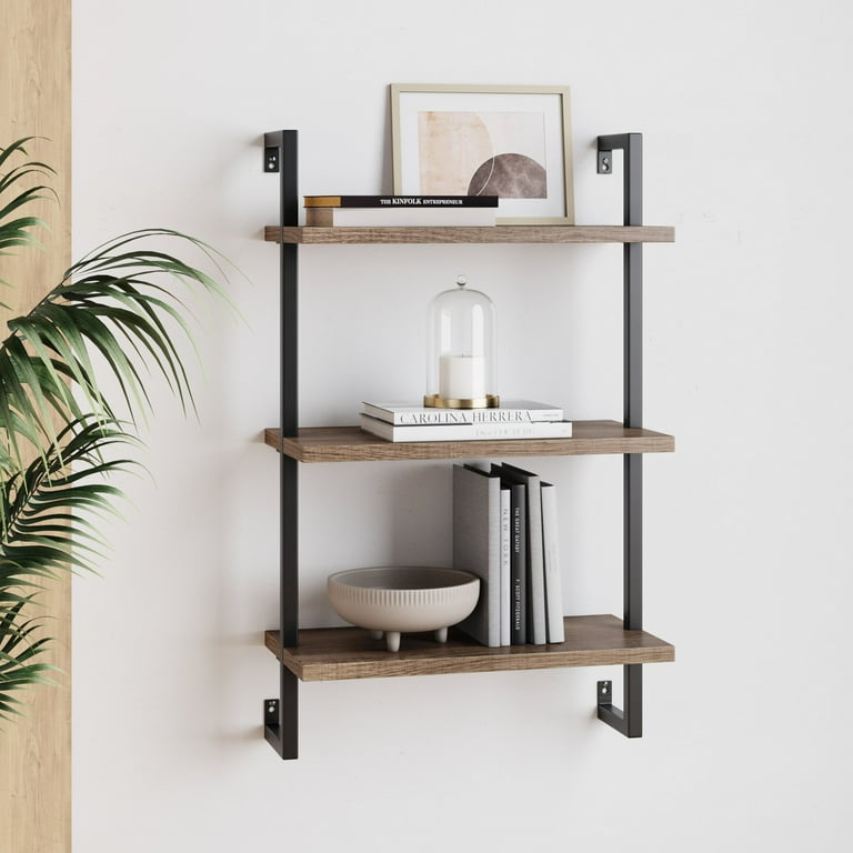 Wood 3-Tier Bookshelf with Black Steel Frame