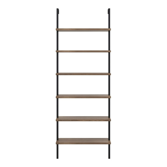 Nathan James Theo 6-Shelf Tall Bookcase Wall Mount Bookshelf Natural Wood Industrial Metal Frame Reclaimed Oak/Black