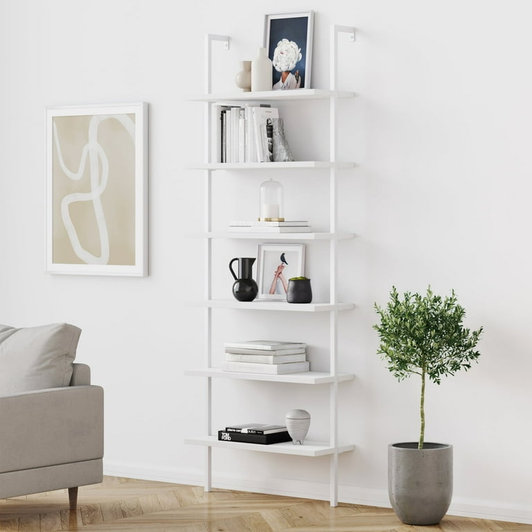 Nathan James Theo Tall 6-Shelf Wall Mount Bookcase, White Wood