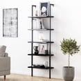 thumbnail image 1 of Nathan James Theo Industrial 5-Shelf Black Ladder Bookcase with Black Open Shelves and Black Metal Frame, 1 of 9