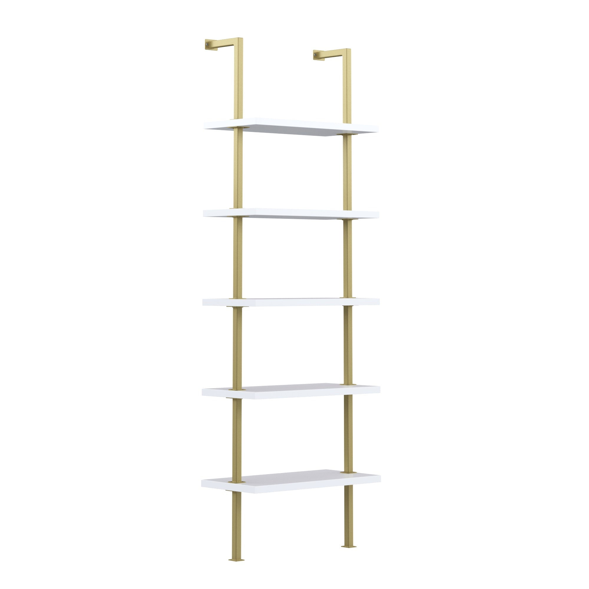 Nathan James Theo Industrial 5Shelf Gold Ladder Bookcase with White