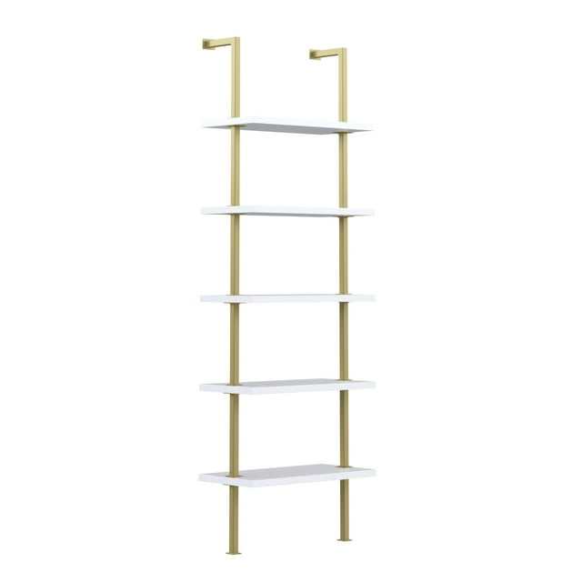 Nathan James Theo Industrial 5Shelf Gold Ladder Bookcase with White