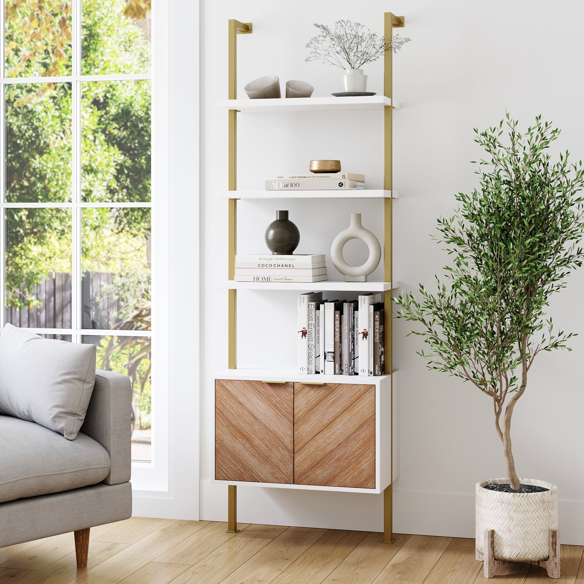 Modern bookshelf with cabinet online