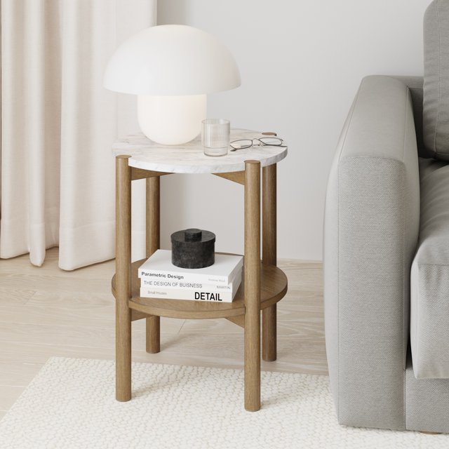 Nathan James Tucker Round Accent Small Side Table, Wood Sofa End Table