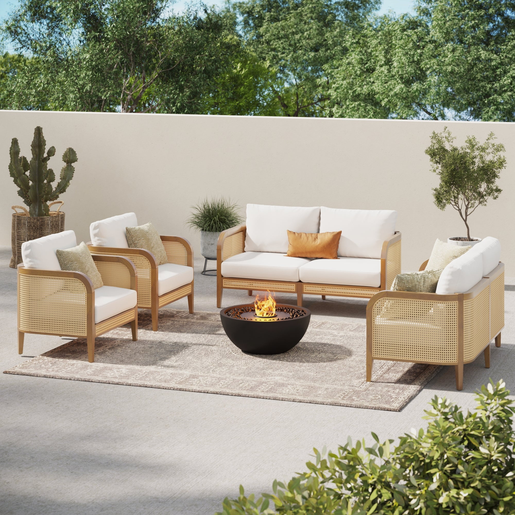 Nathan James Twila 4-Piece Conversation Patio Set, Bohemian Wooden ...