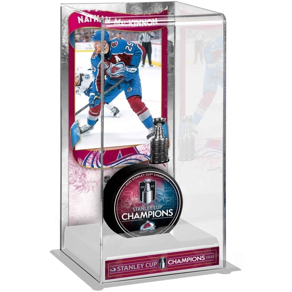 Nathan Mackinnon Colorado Avalanche 2022 Stanley Cup Champions Logo Deluxe Tall Hockey Puck Case