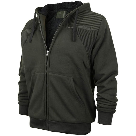 Nathan Men's Quilted Sherpa Fleece Zip Up Hoodie Jacket HR1222(Olive, 2XL)