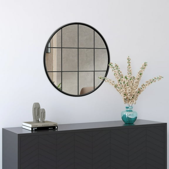 Nathan Metal Framed round window pane mirror