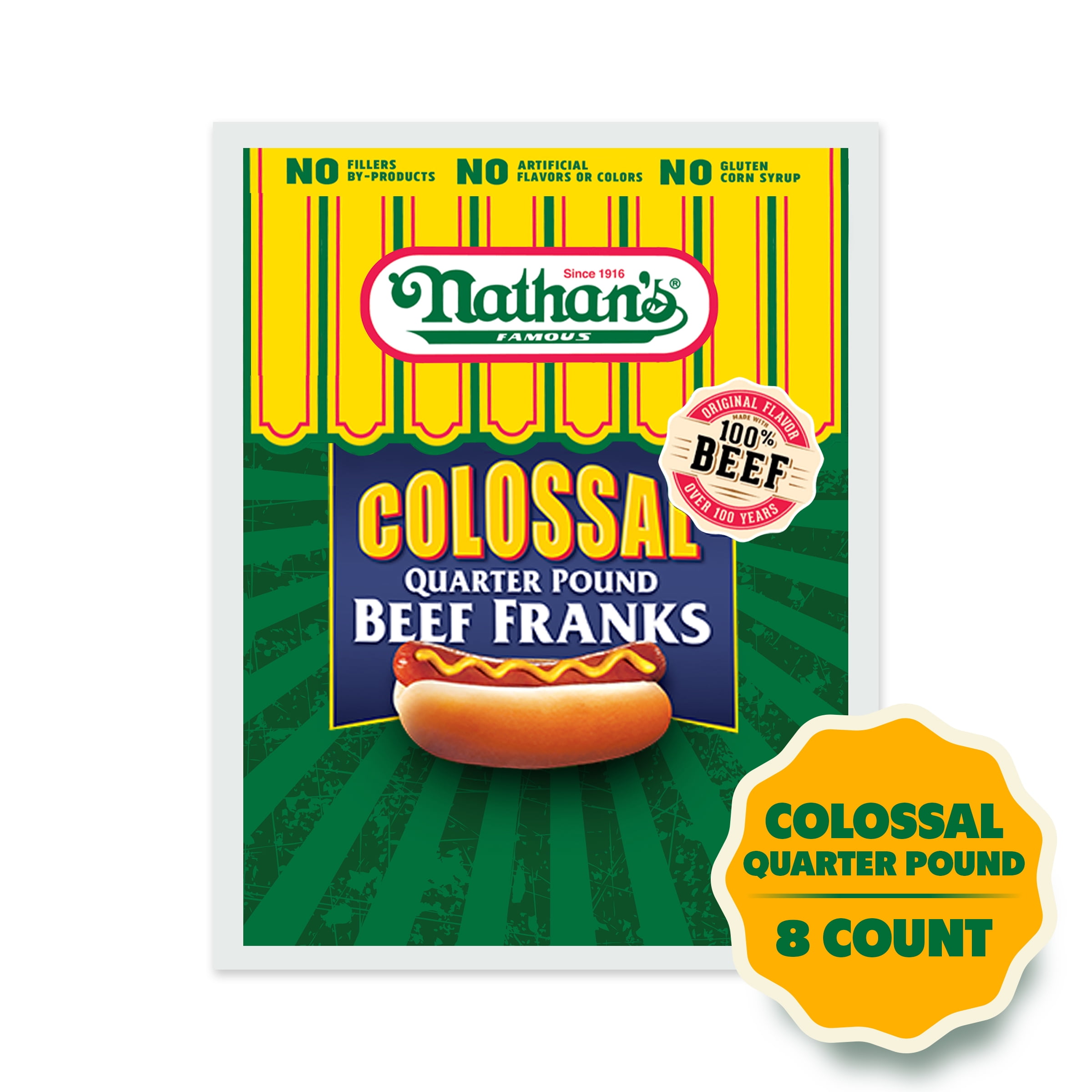 Nathan's Famous Colossal Quarter Pound Beef Franks, 32 oz