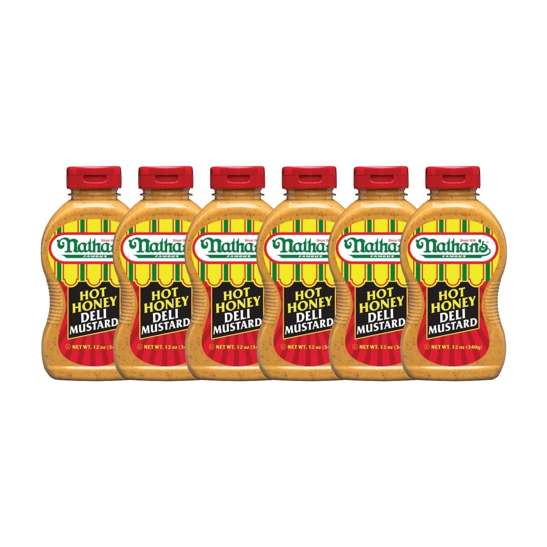 Nathan's Famous Hot Honey Deli Style Mustard, 12 oz Squeeze Bottle, 6 Pack