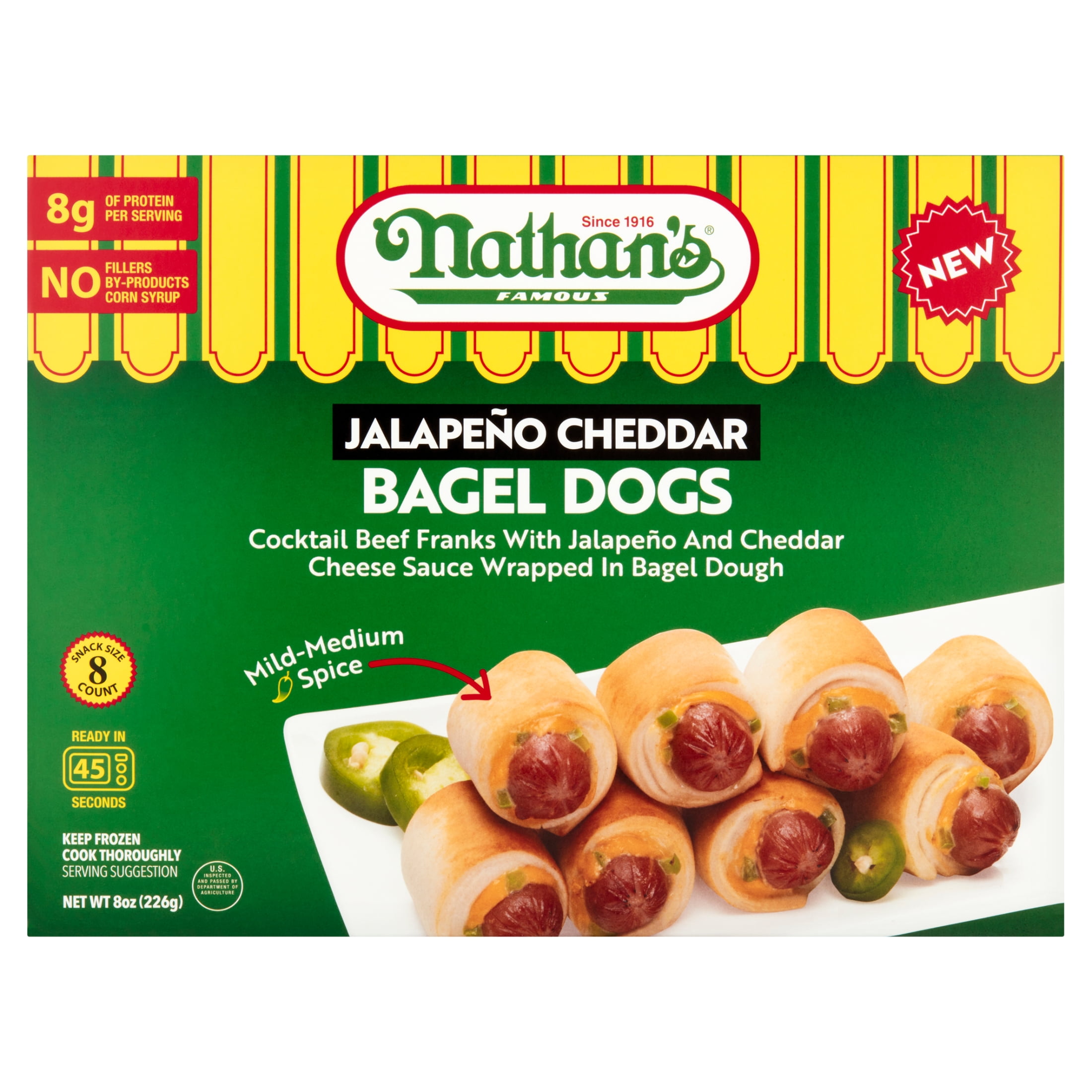 Nathan's Famous Jalapeno Cheddar Bagel Dogs, Frozen Snack, 8 oz (226g)