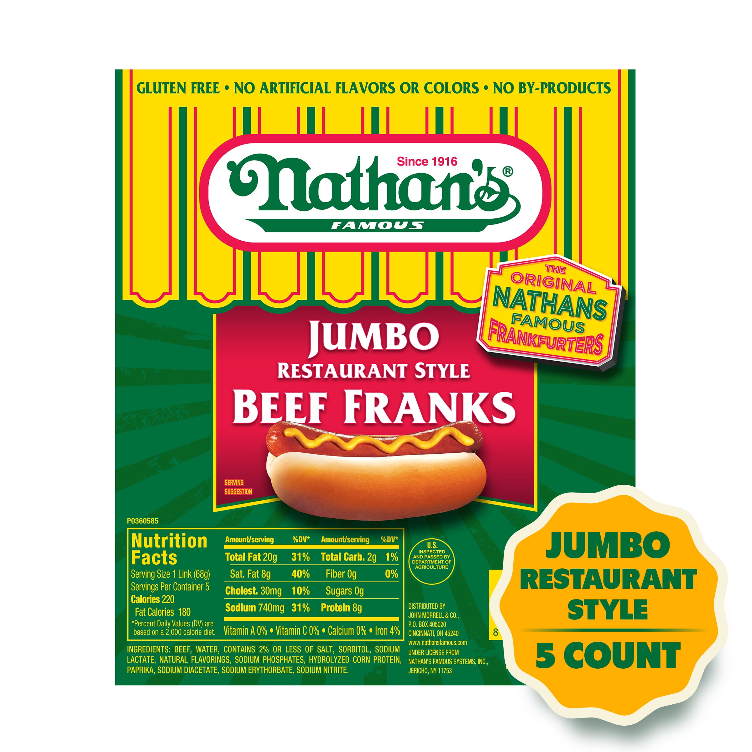 Nathan's Famous Jumbo Restaurant Style Beef Franks, 12 oz