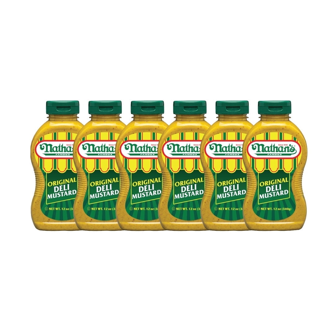 Nathan's Famous Original  Deli Style Mustard, 12 oz Squeeze Bottle, 6 Pack