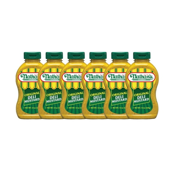 Nathan's Famous Original  Deli Style Mustard, 12 oz Squeeze Bottle, 6 Pack