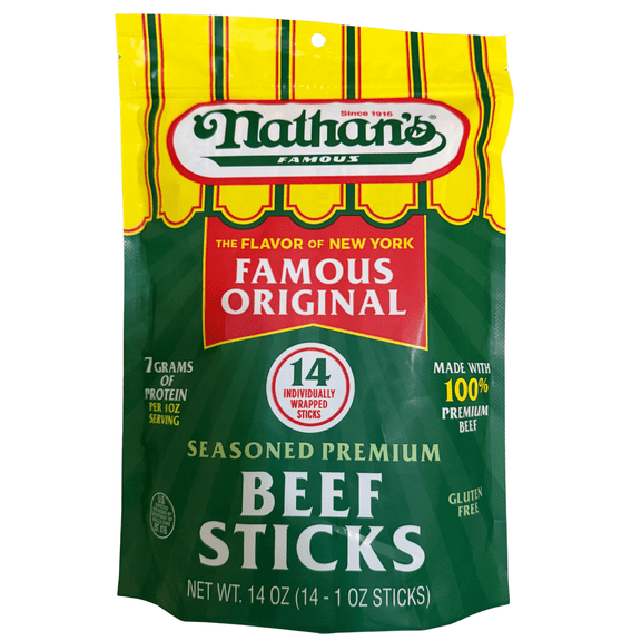 Nathan's Famous Original Seasoned Premium Beef Sticks, Gluten Free, 14 oz