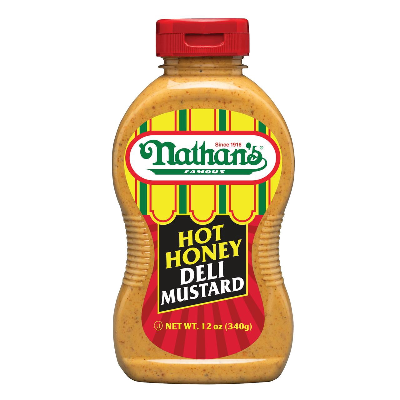 Nathan’s Famous Hot Honey Spicy Mustard, Hot Honey Mustard Condiment, Squeeze Bottle