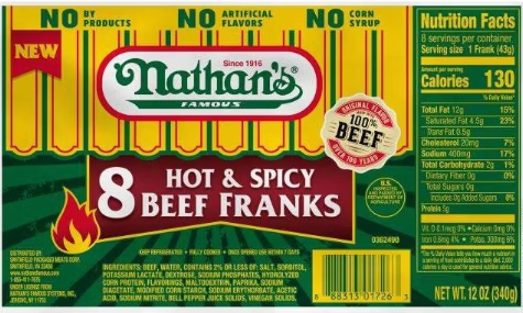 Nathans Beef Frank Hot, 8 Links, 12 oz