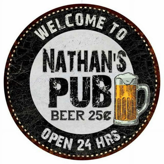Nathan's Pub 12" Round Metal Sign Beer Bar Black Wall Décor Gift 200120039331
