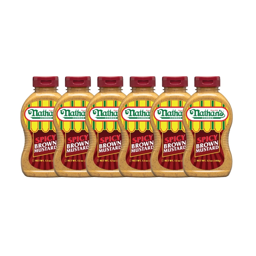 Nathan's Spicy Brown Mustard, 12 oz Squeeze Bottle, 6 Pack