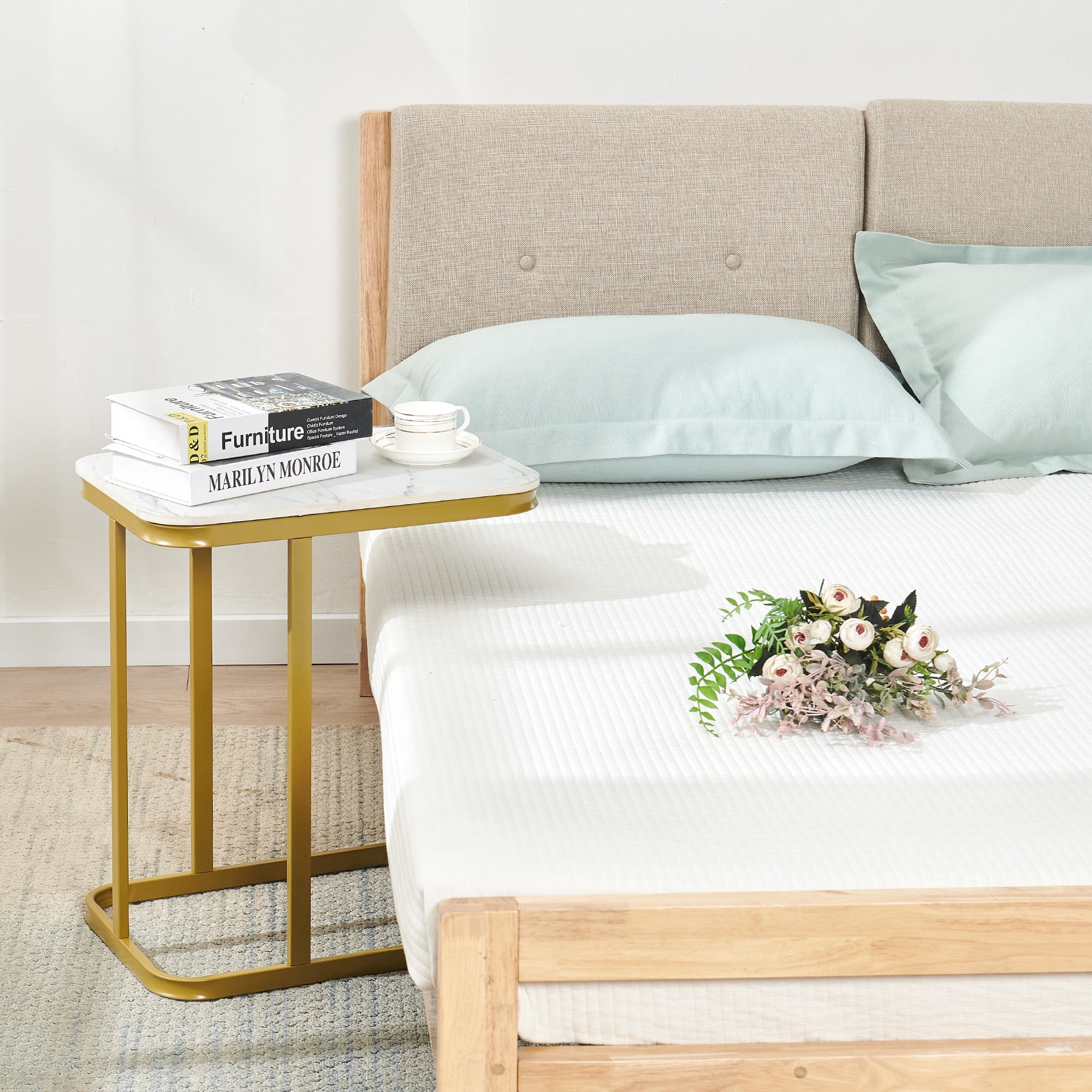 Nathaniel Home 23" H CShaped Sofa Side End Table, Modern Marble Top