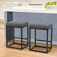 thumbnail image 1 of Nathaniel Home 24 Inch Bar Stools Set of 2, Modern PU Leather Metal Barstool, Backless Kitchen Dining Cafe Stool, Upholstered Bar Stool with Footrest, Gray, 1 of 7