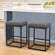 Nathaniel Home 24 Inch Bar Stools Set of 2, Modern PU Leather Metal Barstool, Backless Kitchen Dining Cafe Stool, Upholstered Bar Stool with Footrest, Gray