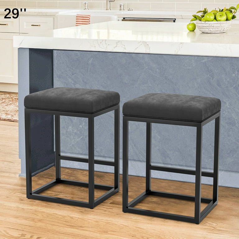 Nathaniel Home 29 Inch Bar Stools Set of 2 Modern PU Leather Metal Barstool Backless Kitchen Dining Cafe Stool Upholstered Bar Stool with Footrest Dark Gray Walmart