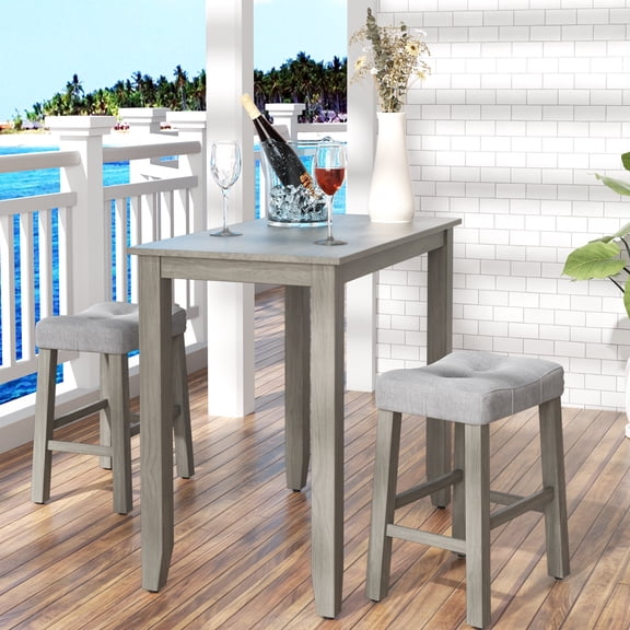 Nathaniel Home, 3 Piece Dining Table Set, Counter Height Dining Sets, Table and Chairs Set, Rectangle Table and Upholstered Chairs, for Kitchen, Gray