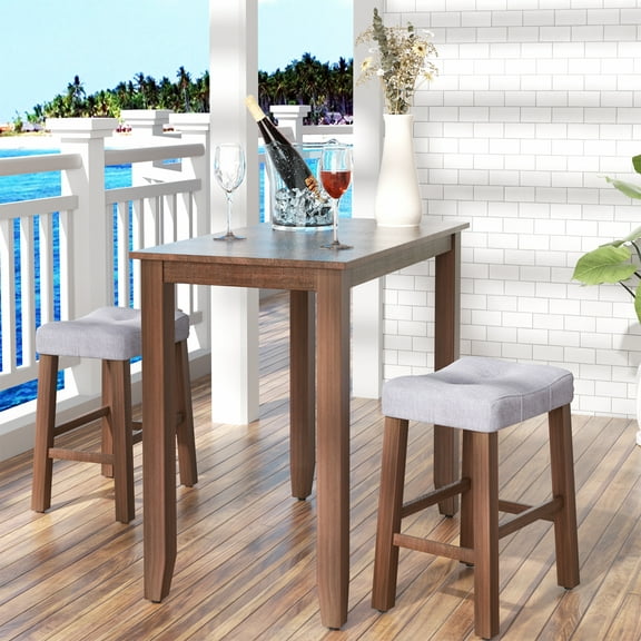 Nathaniel Home, 3 Piece Dining Table Set, Counter Height Dining Sets, Table and Chairs Set, Rectangle Table and Upholstered Chairs, for Kitchen, Walnut