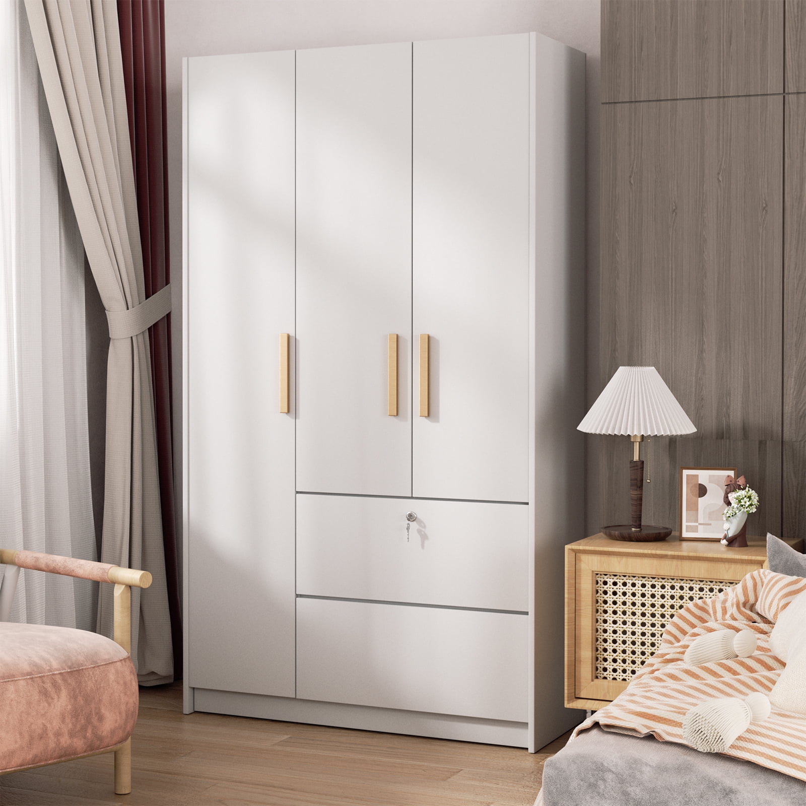 Nathaniel Home 3 door Wardrobe with Drawers, Freestanding Bedroom