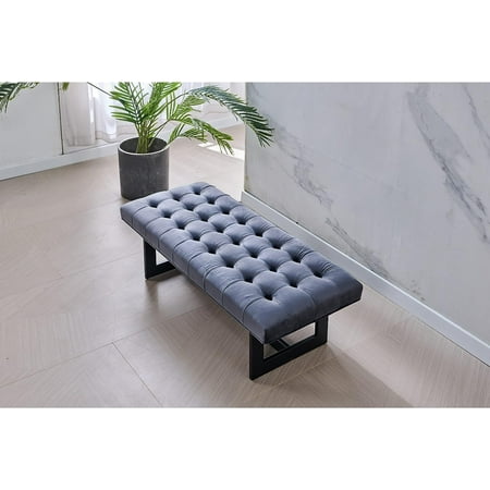 Nathaniel Home 48'' Button-Tufted Accent Bench, Dark Gray