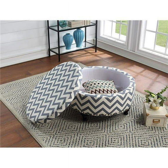 Nathaniel Home 91029-63 Round Storage Ottoman with Nailhead, Chevron